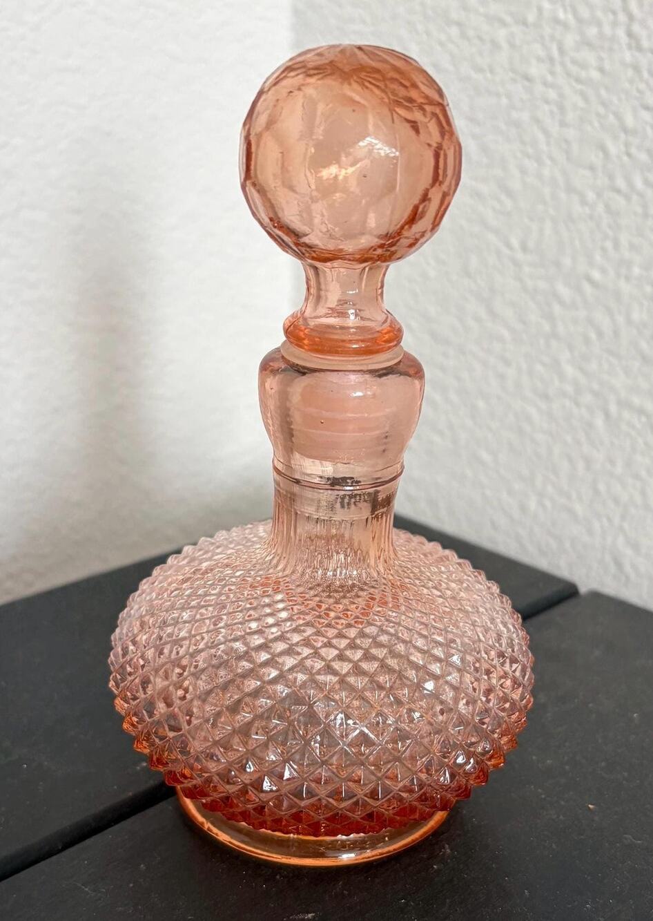 Pink Depression Glass Decanter, Perfume bottle, Italy